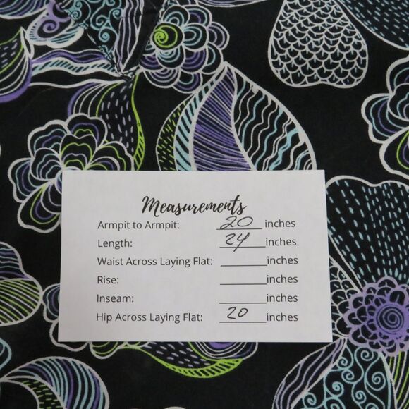 Black Tafford Scrub Top Women XS Green and Blue Floral Design, Large Pockets - Picture 6 of 8